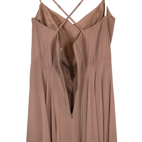 REVELRY Chiffon Pleated Sleeveless V-neck Cross Strappy Back Gown Dress Size 14 - Picture 6 of 12